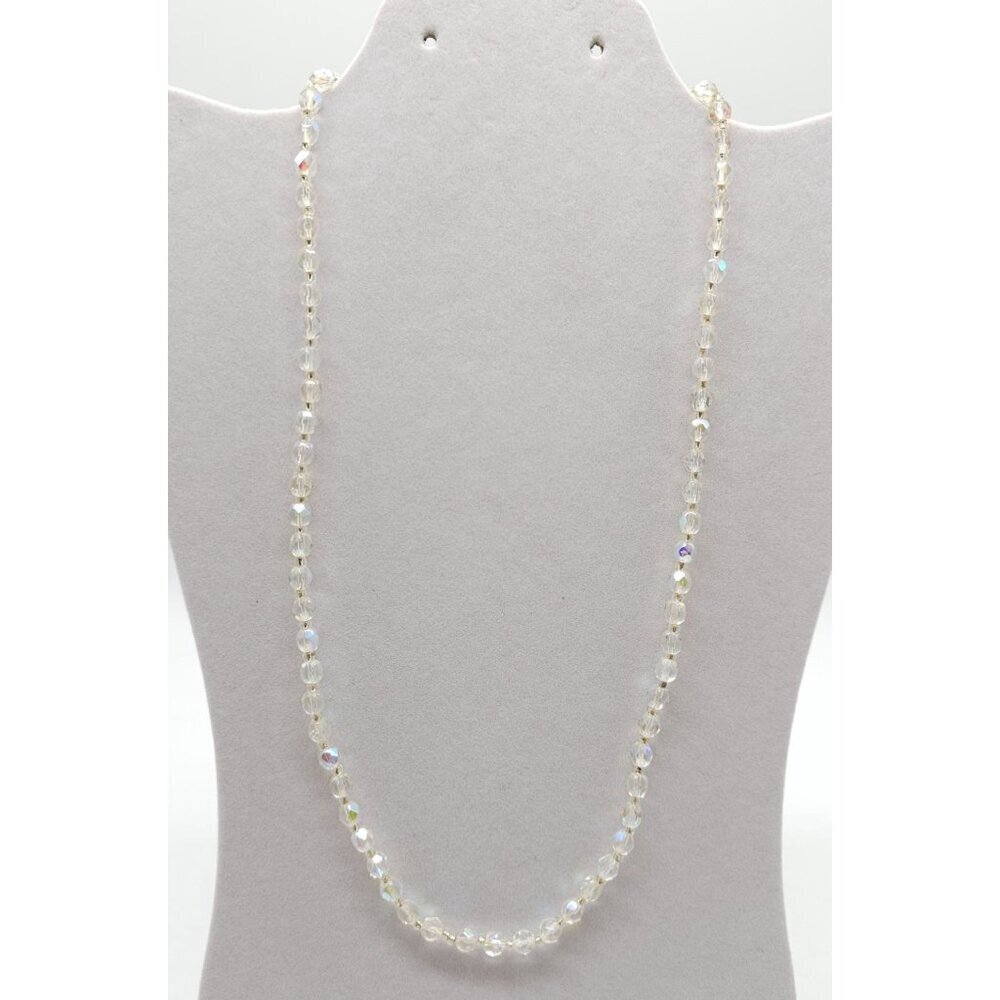 Vintage Aurora Borealis Crystal Bead Necklace With Lobster Clasp 23in